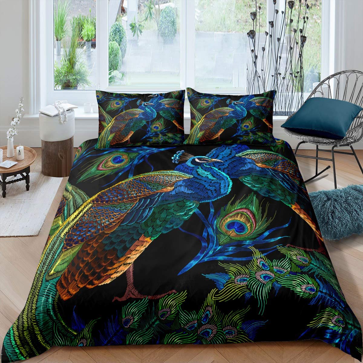 Peacock Duvet Cover Animal Theme Bedding Set for Kids Boys Girls Teens Ultra Soft Peacock Feathers Design Comforter Cover Luxury Chic Bird Microfiber Bedclothes 3Pcs Super King Size