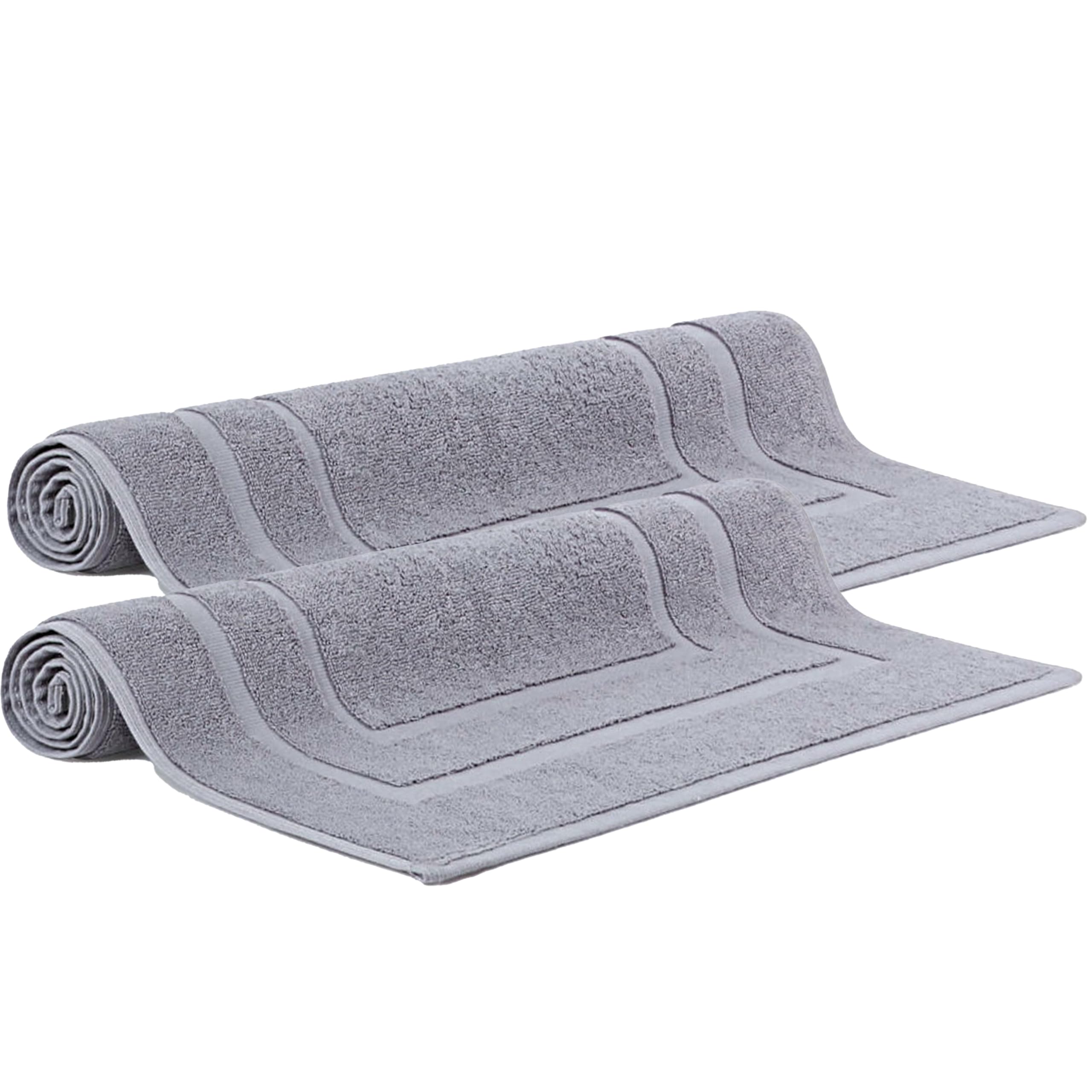 Makooz 2 Cotton Banded Bath Mats – Not Bathroom Rug - 50x70 CM 100% Ring Spun Cotton – Machine Washable, Ultra Soft, Water Absorbent, Quick Drying Plush Shower Bathroom Foot Towel - Grey