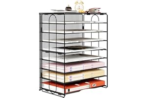 Solinxe 8 Tier Paper Organizer, Mesh Vertical Desk File Organizer, Sliding Letter Tray Mail Sorter, Office Organization and Classroom Storage, Assembly Required, Black