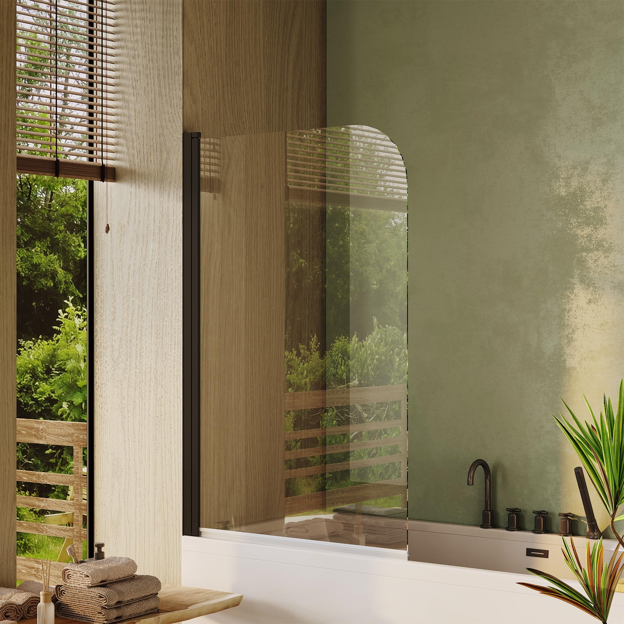 Photo 1 of 32" W x 55" H Frameless Bathtub Shower Door, 1/4" Tempered Glass Panel, Modern Tub Enclosure in Matte Black Finish