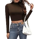 GAMISS Crop Tops for Women Long Sleeve Cropped Top Mock Neck Basic Fitted Tee Shirts