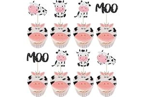 Gyufise 24Pcs Cow Cupcake Toppers Glitter Farm Animals Moo Cupcake Picks Cow Theme Baby Shower Kids Birthday Party Cake Decorations Supplies
