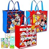 Disney Mickey Mouse Tote Bag Set - Donald Duck & Goofy Reusable Bag Bundle Includes 3 Totes, Create-A-Face Sticker Book, More Grocery Sack Pack