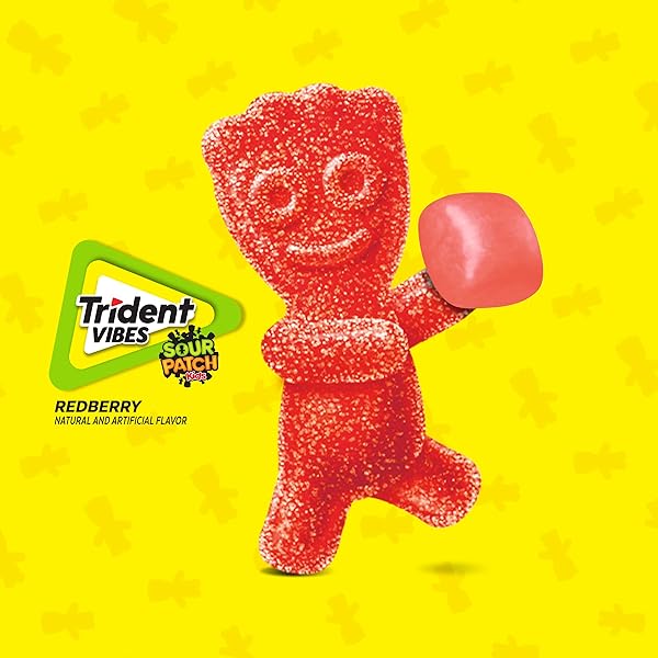 TRIDENT VIBES SOUR PATCH KIDS REDBERRY SUGAR-FREE CHEWING GUM, RESEALABLE POUCH, PACK OF 1 (100 PIECES)