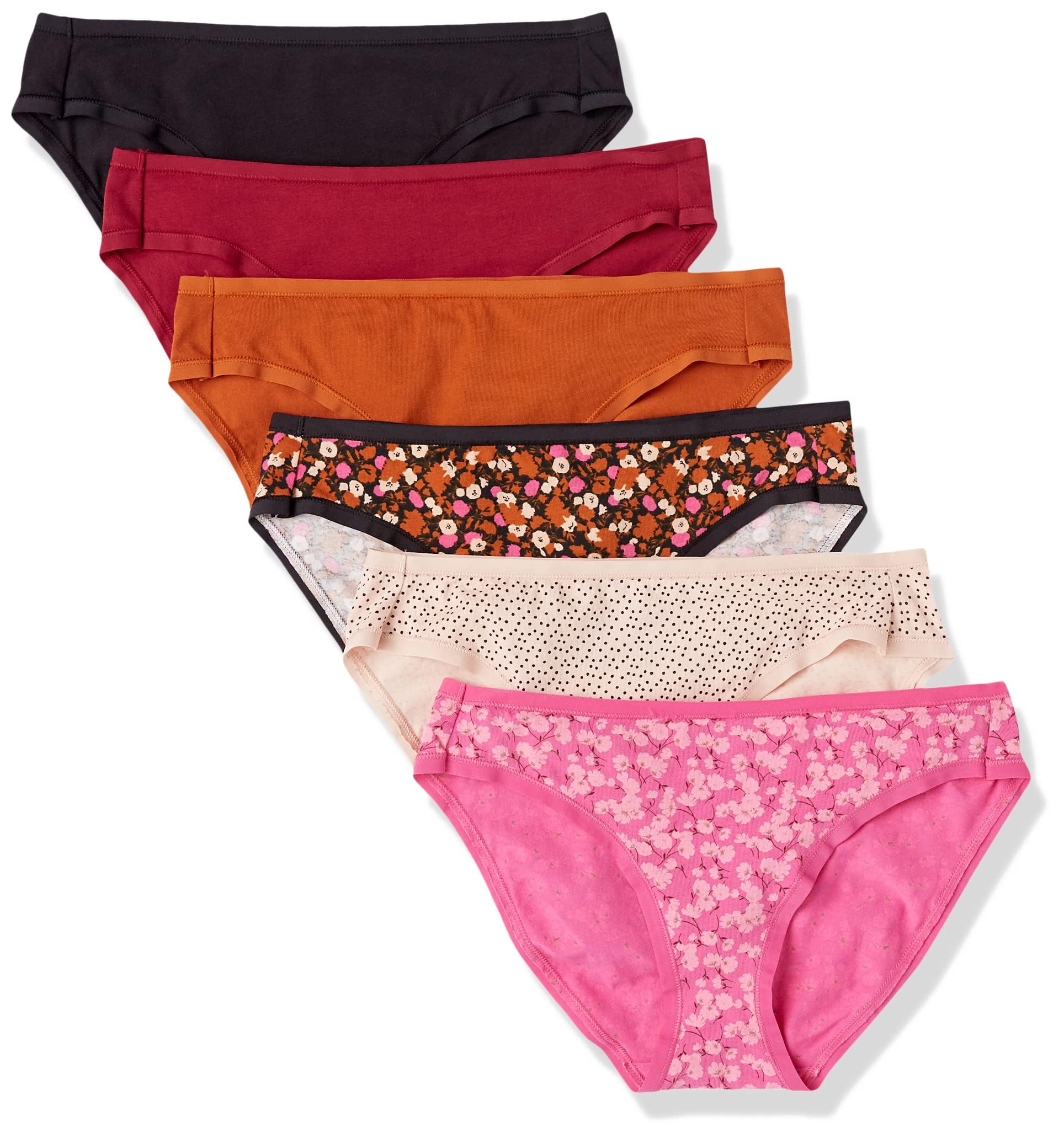 Photo 1 of Amazon Essentials Women's Cotton Bikini Brief Underwear (Available in Plus Size), Pack of 6, Dots/Floral/Multicolor, Small