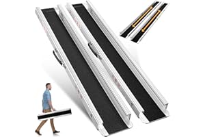 ACCUCRAFT 7FT Portable Wheelchair Ramp, Adjustable Aluminum Ramps for Wheelchairs for Home, 1200LB Capacity, 2X Thickened Sidewall, Telescoping Anti-Slip Surface Wheelchair Ramp for Home, Stairs, Steps(2 Pack)