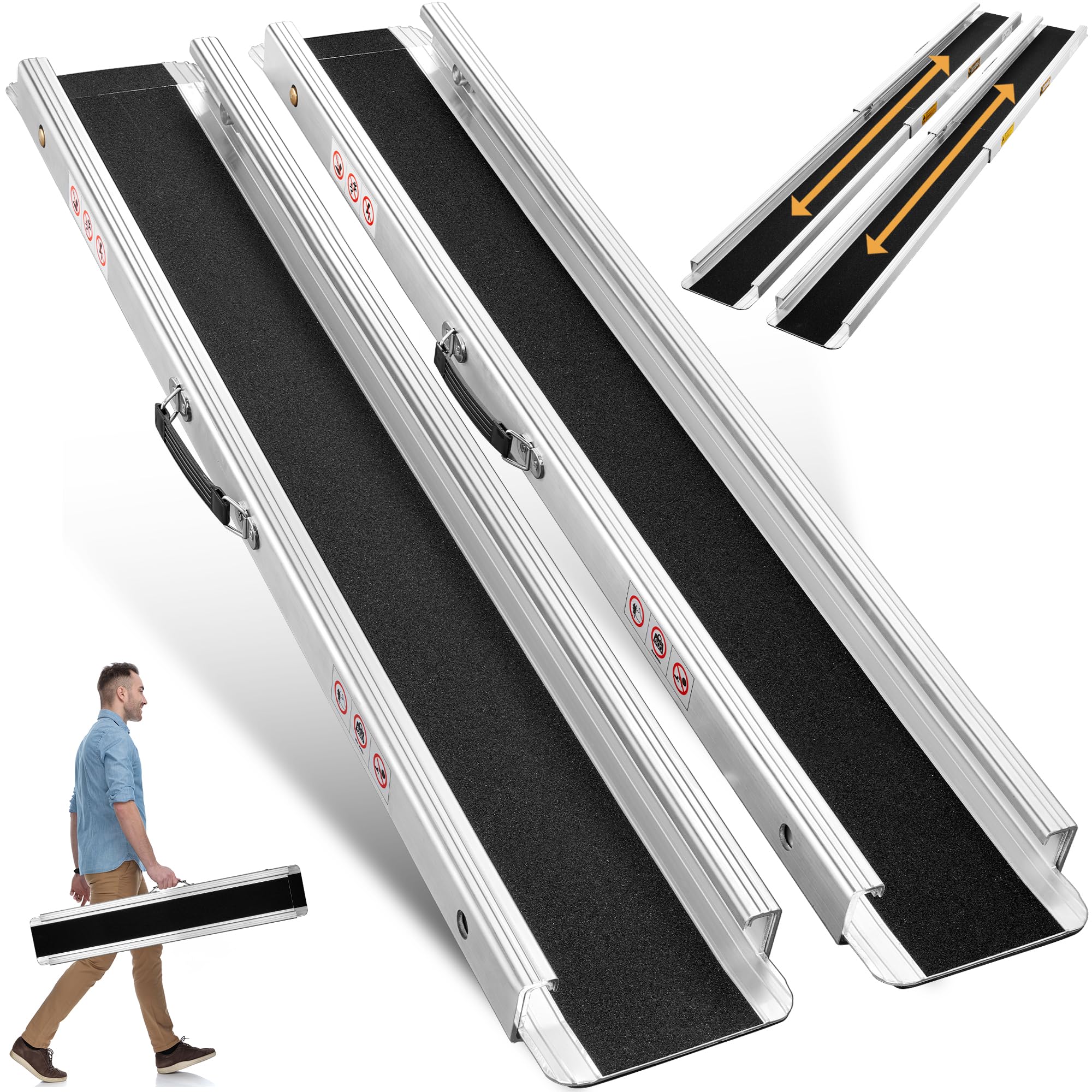 Photo 1 of 7FT Portable Wheelchair Ramp, Adjustable Aluminum ramps for wheelchairs for Home, 1200LB Capacity, 2X Thickened Sidewall, Wheelchair Ramp for Home, Stairs, Steps (2 Pack)