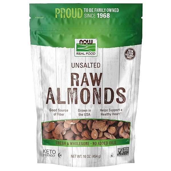 NOW FOODS, ALMONDS, RAW AND UNSALTED, SOURCE OF PROTEIN, GROWN IN THE USA, 16-OUNCE (PACKAGING MAY VARY)