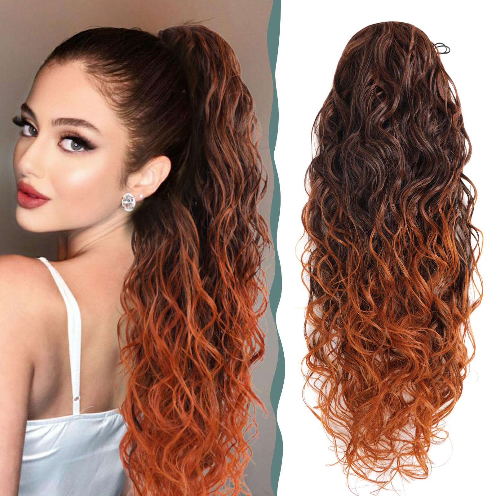 BHF Ponytail Extension - Long Curly Hair Extensions Ponytail Hair Pieces for Women Clip in Ponytail Hair Extensions Synthetic Drawstring Ponytail Long Wavy Fake Ponytail for Daily Use（mt1b/350#）