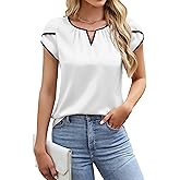 Blooming Jelly Womens Dressy Casual Blouses Business Work Tops Summer Trendy Satin Color Block Cap Sleeve Shirts