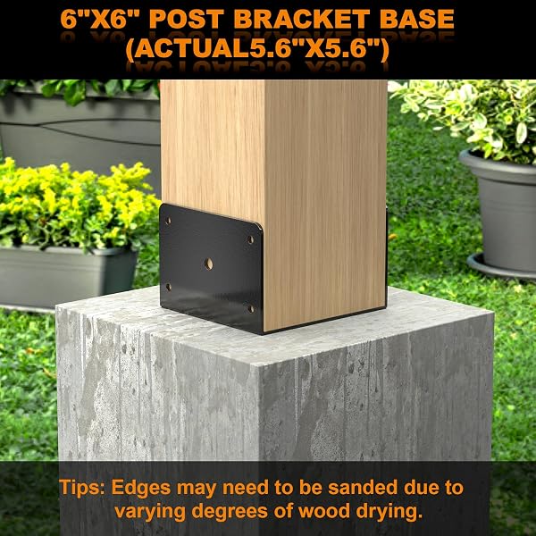 FMHOTU 6X6 CONCRETE POST BASE(4 PCS), DECK POST BASE HOLDER GROUND SPIKE FOR CONCRETE, DECKING POST BRACKETS WITH 3 ANCHOR RODS, POST BASE FOR PAVILION DECK PORCH HANDRAIL RAILING