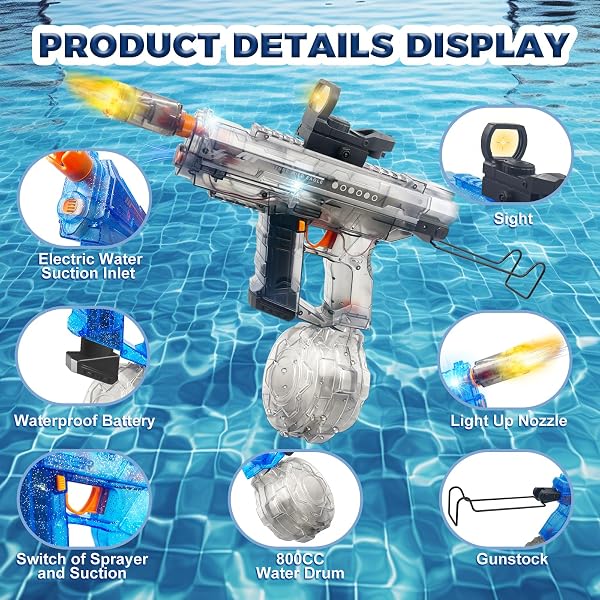 UPGRADED ELECTRIC WATER GUN FOR ADULTS KIDS 26-32FT LONG RANGE SQUIRT GUN AUTO-REFILL 800ML HIGH CAPACITY WATER GUNS TOYS WITH LED LIGHT, POOL BEACH OUTDOOR SUMMER GIFT TOYS FOR KIDS AGES 6-12 (BLACK)