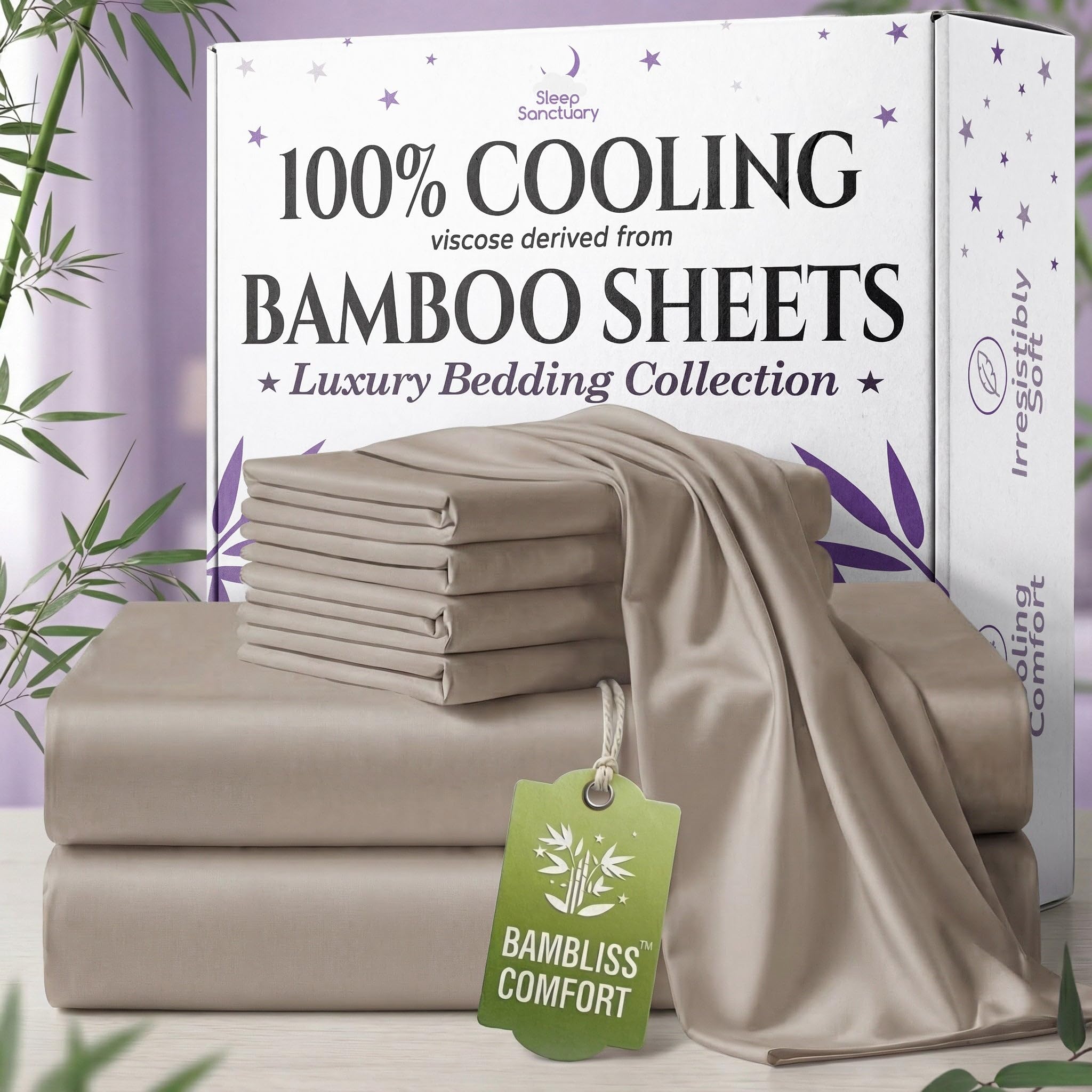 Photo 1 of SLEEP SANCTUARY 100% Viscose Derived from Bamboo Sheets King Size 6pcs – BamBliss Luxury Cooling Sheets for Hot Sleepers - Cloud Soft, 17" Deep Pocket, Ultra Durable Bed Set (Taupe)