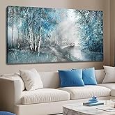 SOUGUAN Canvas Art Wall Decor Large Artwork for Wall Blue Wall Decor for Living Room Forest Pictures Botanical Prints Landscape Arts 24”x48”