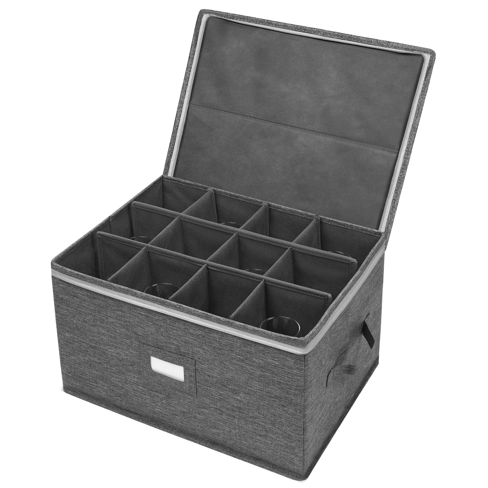 Photo 1 of Stemware Storage Cases, Wine Glass Storage Box Containers for Glassware or Crystal, Holds 12 Red or White Wine Glasses, Hard Top and Sides (Grey)