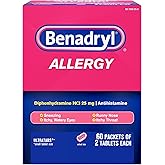 Benadryl Allergy Relief Ultratabs, Diphenhydramine HCl, 60x1 ct | Antihistamine Tablets for Relief of Cold &amp; Allergy Symptoms like Sneezing, Runny Nose, Itchy Eyes &amp; Throat