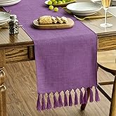 Artoid Mode Lilac Purple Tassel Table Runner, Mardi Gras Linen Blend Rustic Farmhouse Style Kitchen Table Decoration Holiday Wedding Party Dinning Decor 13x72 Inch