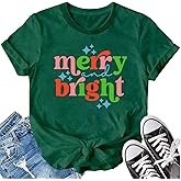 LBP Merry Christmas Shirt for Women Merry and Bright Christmas T-Shirt Xmas Holiday Tee Tops