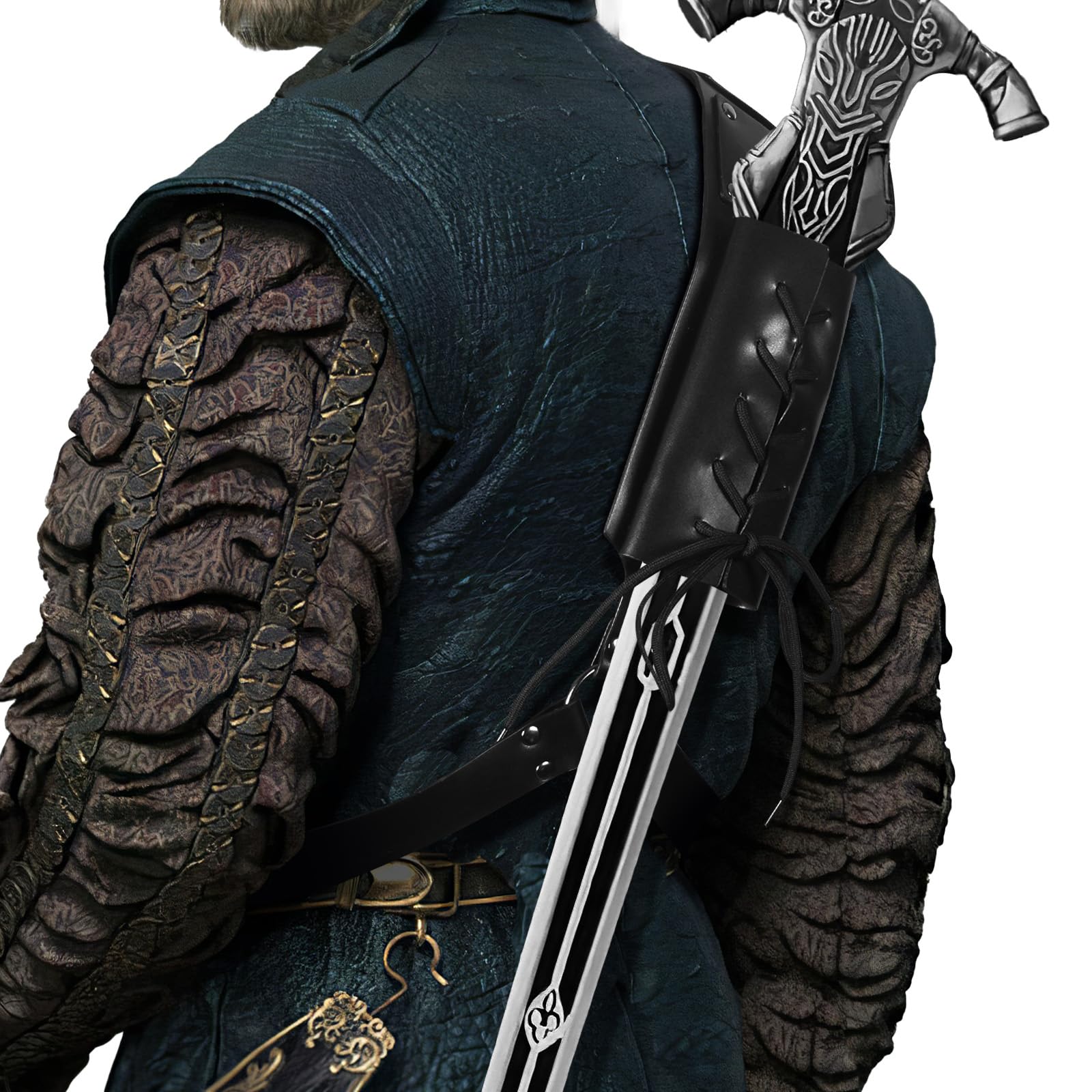 Medieval Leather Sword Sheath,Adjustable Sword Back Holster Warrior Swords Frog Holder Cover Retro Sword Shoulder Back Sheath Holder For Adult Men Knight Warrior Pirate Cosplay