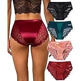 Kingfung Lace Underwear for Women Silky Smooth Hipster Cheeky Mid Waist Bikini Panties for Women Seamless Lacy Undies