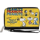 Buckle-Down Peanuts Wallet, Zip Around, Peanuts Gang Featuring Good Ol Charlie Brown Poses Yellow, Vegan Leather
