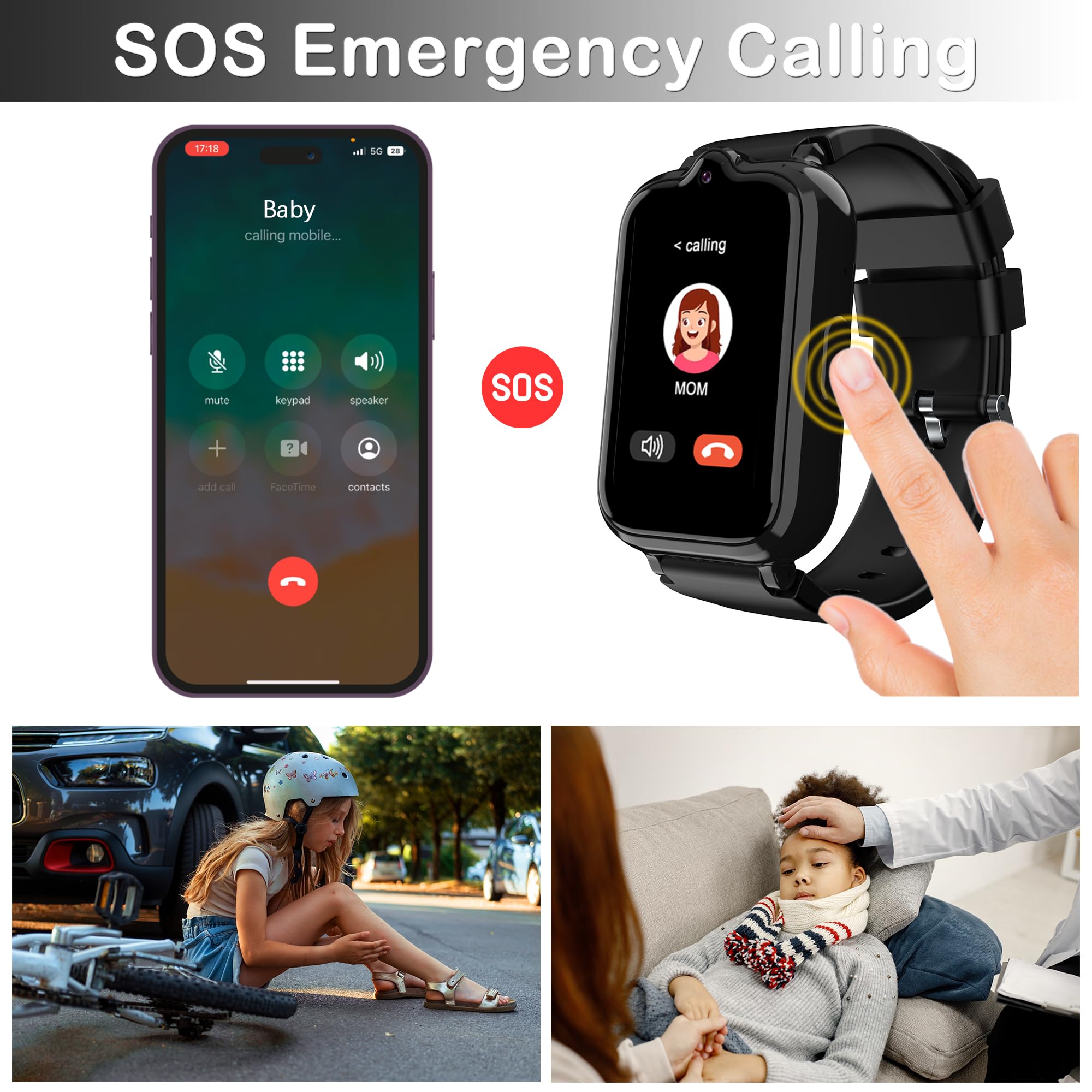 Phyulls 4G Kids Smart Watch with GPS Tracker & Video Calling Kids Cell Phone Watch for Boys Age 5-12, SOS Call Video Voice Chat Camera Alarm Clock Pedometer GPS Tracker Watch for Kids