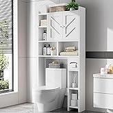 Meilocar Over The Toilet Storage Cabinet, Freestanding Storage Cabinet Over Toilet, Bathroom Storages Organizer Cabinets with Toilet Paper Holder Stand and Adjustable Shelf, White