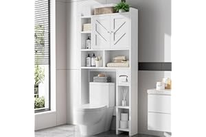 Meilocar Over The Toilet Storage Cabinet, Freestanding Storage Cabinet Over Toilet, Bathroom Storages Organizer Cabinets with Toilet Paper Holder Stand and Adjustable Shelf, White