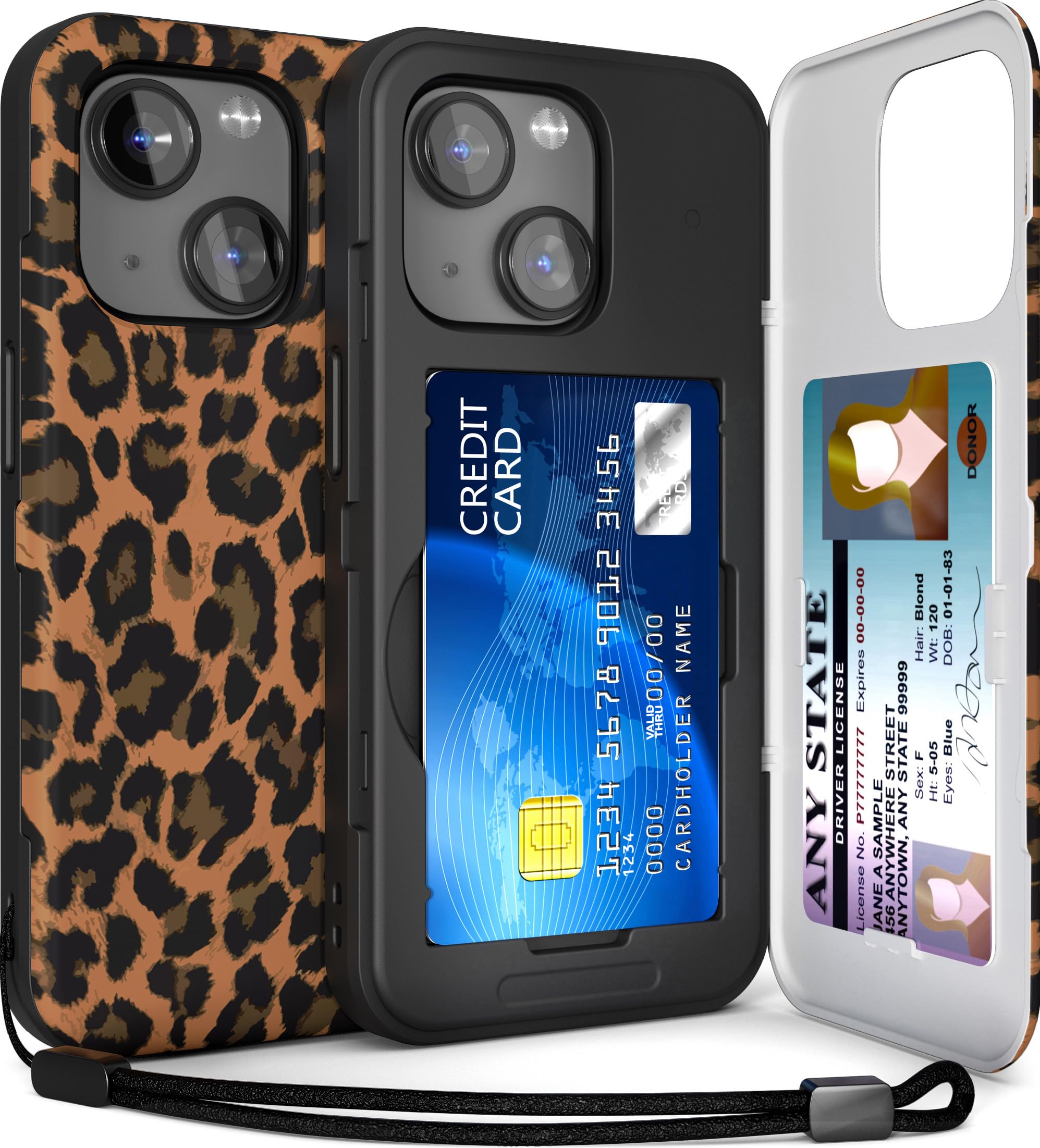 TORU for iPhone 15 Wallet Case with Card Holder, Hidden ID Credit Card Slot Flip Kickstand, Slim Fit Shockproof Heavy Duty Phone Cover with Strap - Leopard Pattern — image 1