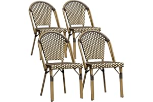 PURPLE LEAF Outdoor Dining Chair Set of 4 Aluminum Wicker Rattan Chairs for Garden Kitchen Backyard Porch Bamboo Print Finish Patio Chairs Brown French Bistro Chairs