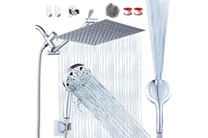 Razime 10''Rainfall Shower Head with Handheld Combo High Pressure 8+2 MODE built-in power wash, Stainless Steel Chrome Showerhead with 11'' Extension Arm Height/Angle Adjustable with Holder&60"Hose