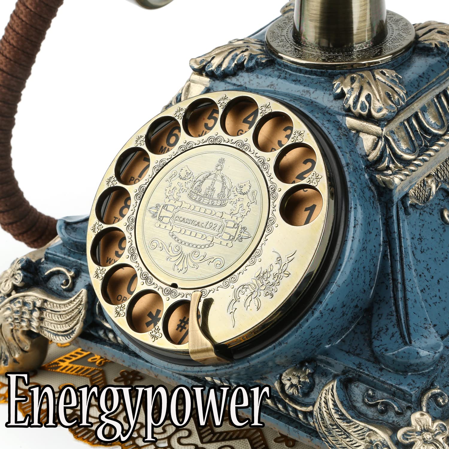 EnergyPower Luxury Antique Dial Phone Analog Phone No Power Required Mechanical & Electronic 2 Kinds of Bell Retro Interior Old European Style Landline Phone Black Phone Vintage Rotating Cafe Hotel