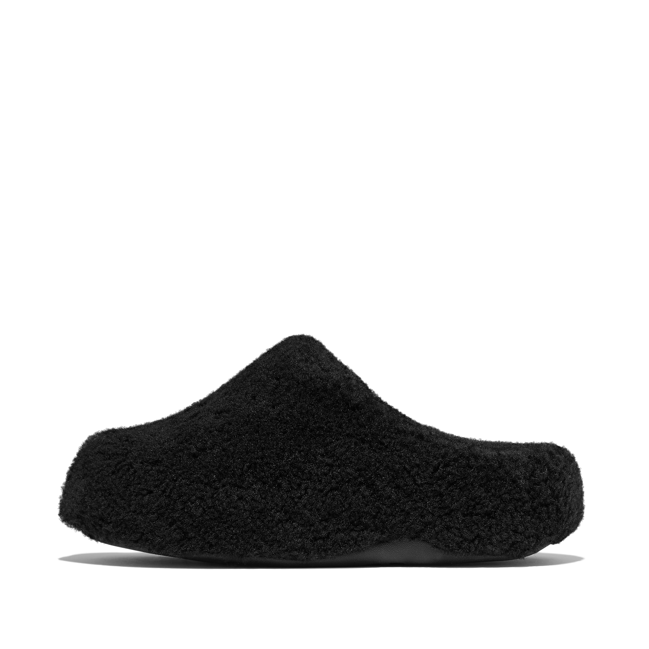 FitFlop, Womens, Shuv Curly-Shearling Clogs, All Black, 8.5, Medium