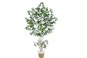 Warmplants Artificial Ficus Tree, 6ft Tall Silk Fake Ficus Leaves Plant with Basket, Indoor Outdoor Faux Greenery Tree for Home Garden Office House Livingroom Décor