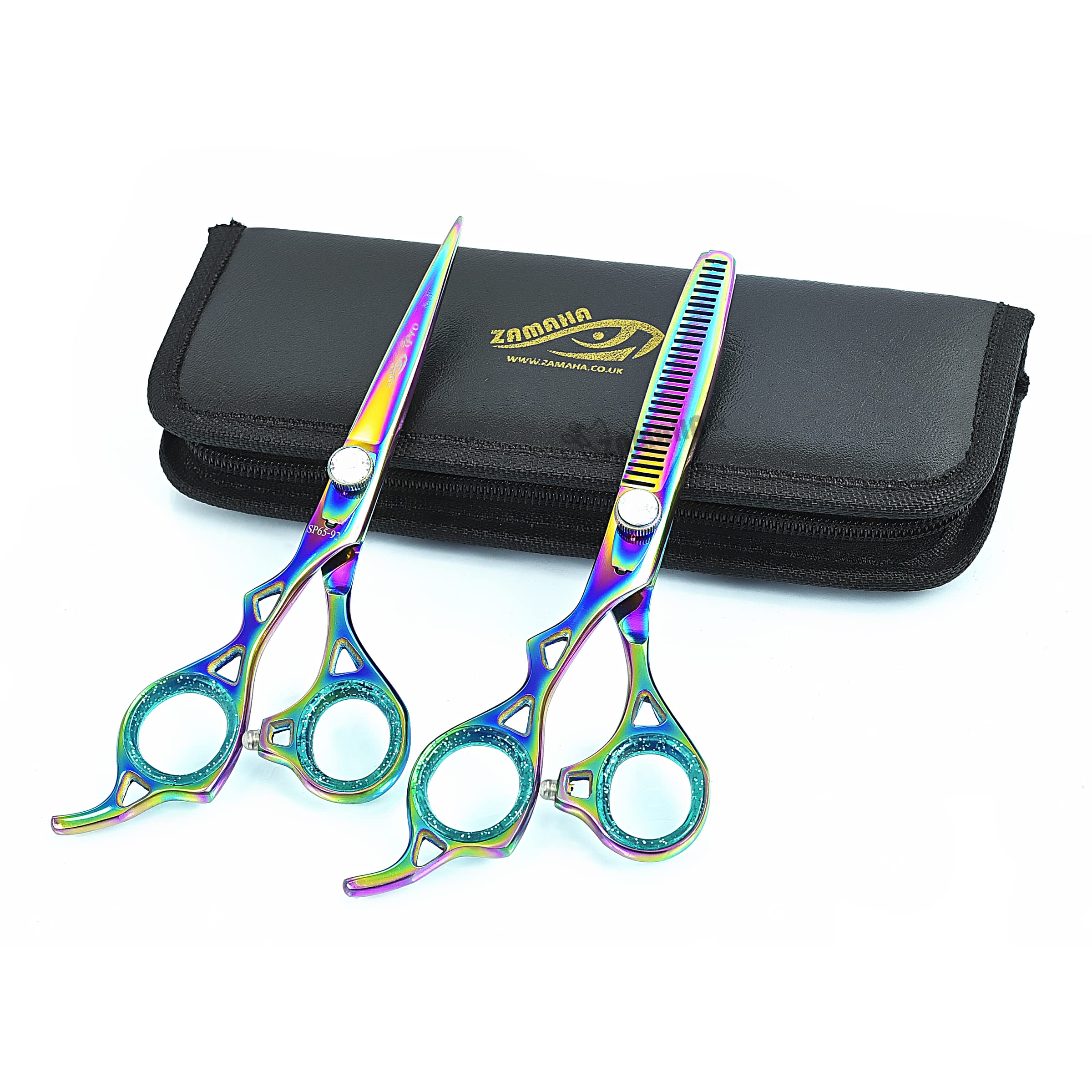 ZAMAHA UK Professional Left Handed Hairdressing Scissors Kit, 6.5'' Texturing Scissors & Thinning Shears for Men & Women's Haircutting