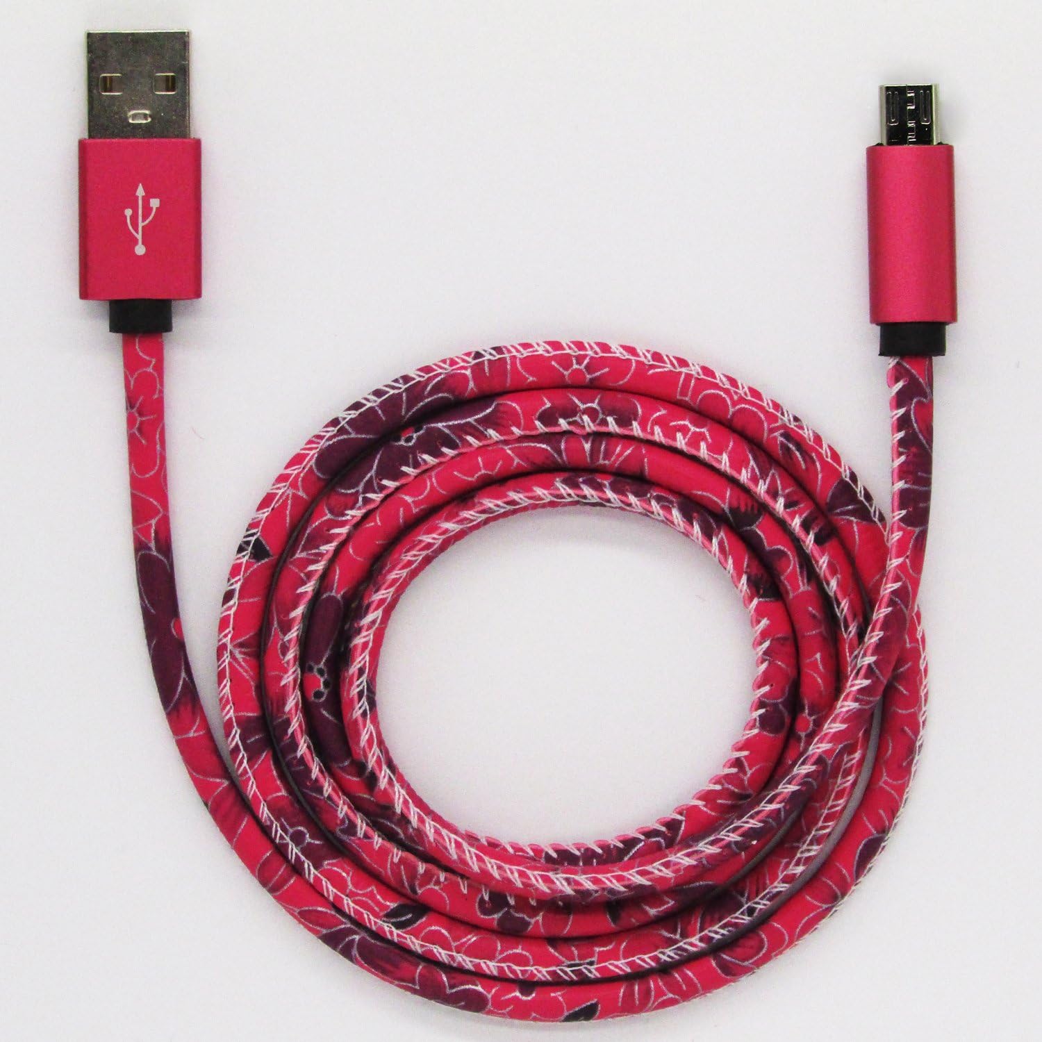 Generic Chinese Style Fashion Leather Printed pattern Flower Data Transmit Sync and Charging Micro USB Cable for Samsung Galaxy S6 S5 S4 S3 Note4 3 2 Tab3/2,Android Windows Smartphones/Tablets(Rose)