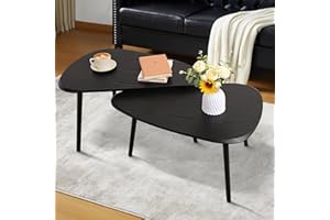 WDSHIYI Black Nesting Coffee Tables Set of 2 End Bamboo Table for Living Room Bedroom Apartment Modern Industrial Simple Nightstand 32" D x 20" W x 18.5" H