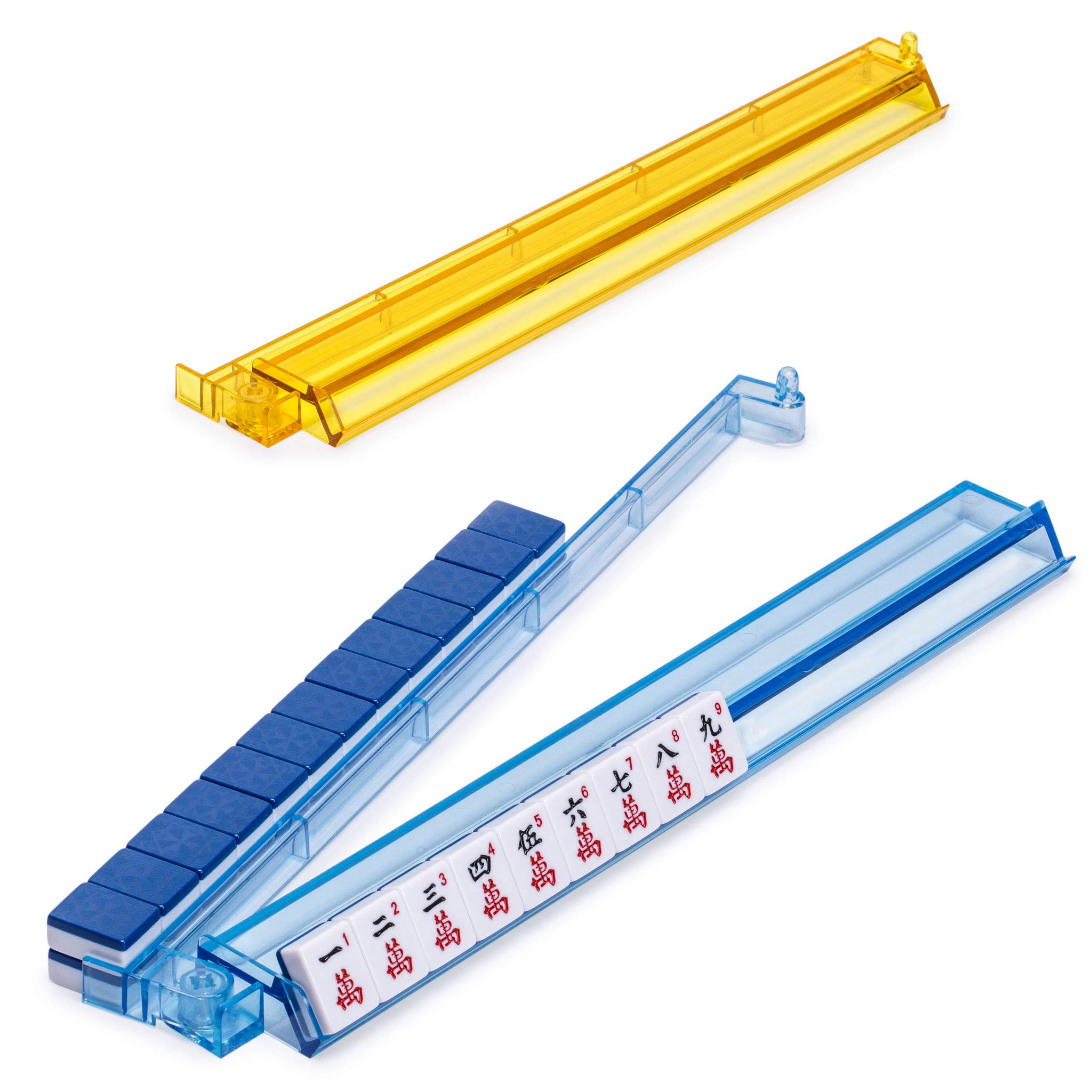 Yellow Mountain Imports American Mahjong Game Set, Santorini with Blue Soft Case - All-in-One Racks with Pushers, Wright Patterson Scoring Coins, Dice, & Wind Indicator