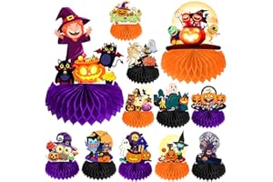 AIGYBOBO 12 Pack Halloween Honeycomb Centerpieces Table Decorations,Pumpkin Ghost Witch Cat Tombstone and More Halloween Elements for Halloween Party Favors Supplies,Cute Party Home Room Table Desk Decor