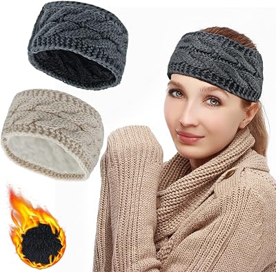 Mygeromon Women's Knitted Headband Winter 2pc Thick Warm Cable Knit Ear Warmer