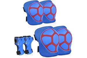 SAMIT Knee Pads for Kids 3-8 Years Boys Girls Protective Gear Set Toddler Knee and Elbow Pads with Wrist Guards 6 in 1 Safety Gear Skating Cycling Bike Rollerblading Scooter Roller Skates (Blue+Red)