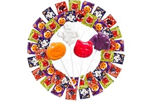 ZOFIA SWEET 42 Counts Halloween Lollipops Candy Individually Wrapped, ‌Jack-O'-Lanterns‌, ‌Floating Phantoms‌, ‌Black Cat Crossing And ‌Night Winged Scouts - Shaped Candy Suckers Lollipops Bulk, Assorted Fruit Flavors