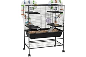 PawHut Large Hamster Cage with 7" Deep Tray, 43" Rolling Gerbil Cage with Storage Shelf, Big Exercise Wheel, Tube System, Hut