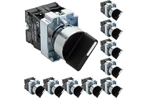 SHOPCORP Rotary Switch - 2-Position Selector Switch Maintained - 22mm Mounting Hole - Electric NO NC Latching Switch - 220VAC Voltage and 10A Contact Current - (10 Pack)