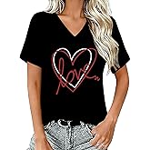 TIEEI Valentines Shirts for Women V-Neck Valentine Day T-Shirt Love Tee Heart Tops