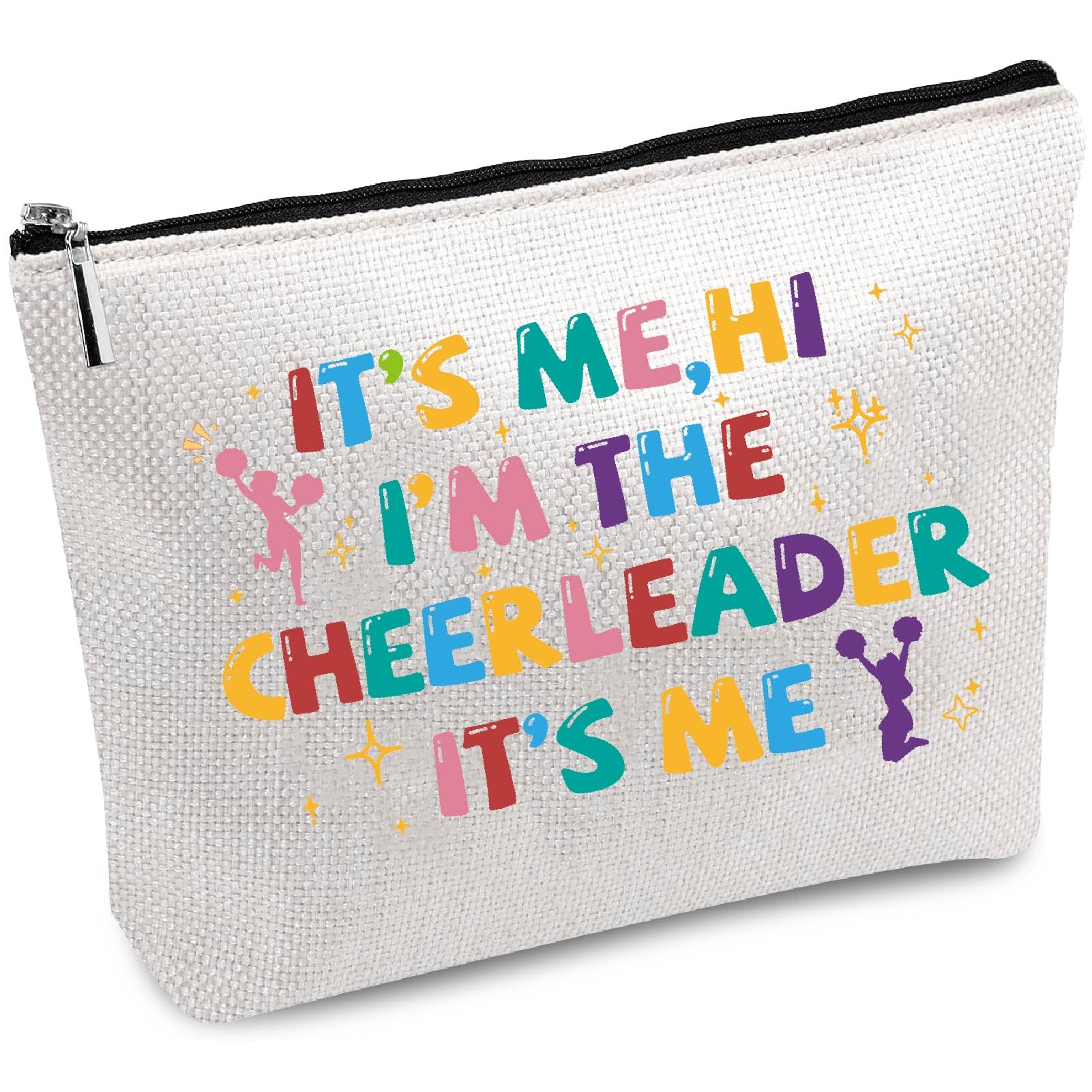 CREATCABIN Cheerleader Makeup Bag Canvas Cosmetic Bag Multi Purpose Pen Case Zipper Toiletry Travel Bag Case Purse Pouches Portable Survival Kit for Women Cheerleading Teammate Gifts 10x7Inch — image 1