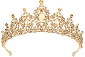 SuPoo Gold Crown Queen Crowns for Women Birthday Tiara Champagne Tiara for Women Rhinestone Headband Hair Accessories Gifts Princess Decoration for Wedding Party Prom Halloween Costume
