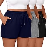 Evervibe 3 Pack Women's Plus Size Sweat Shorts Drawstring Elastic Waist Athletic Lounge Shorts with Pocket