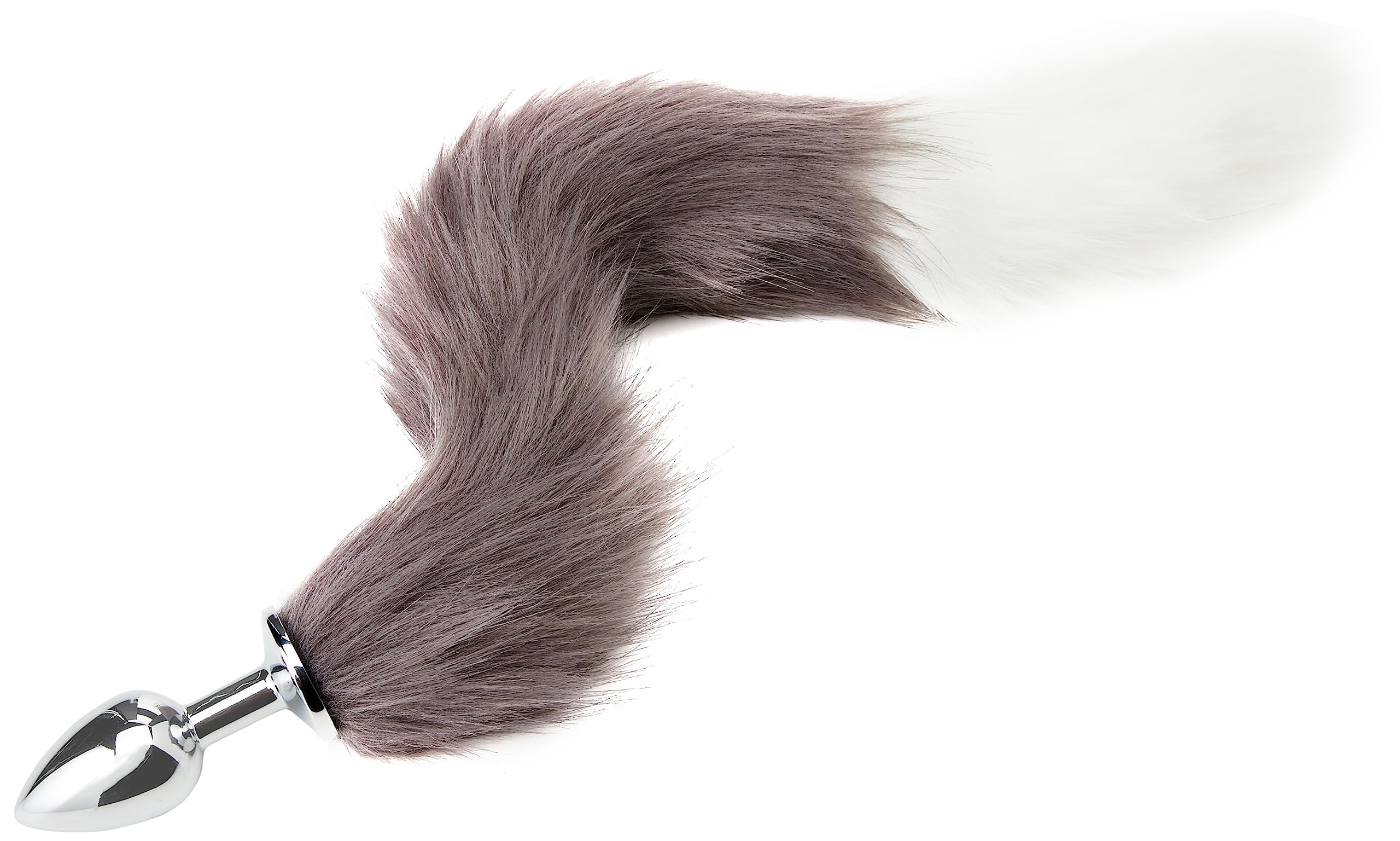 BeHorny Tail Butt Plug Furry Fox, Cat Tail Anal Plug, Grey and White