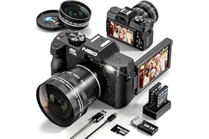 NBDDIGITAL 48MP Digital Cameras for Photography with WiFi & App Control,4K Autofocus Vlogging Camera for YouTube with 16X Zoom, Anti-Shake, 32GB TF Card, Dual Batteries, 52mm Wide Angle & Macro Lens